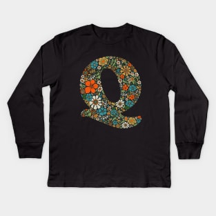 Hippie Floral Letter Q Kids Long Sleeve T-Shirt